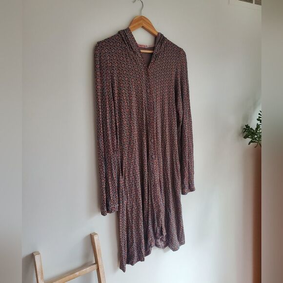 Johnny Was brown and teal printed hooded button up jersey dress in siz… - Picture 10 of 16